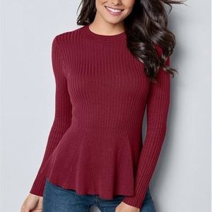 Venus Red Peplum Ribbed Sweater